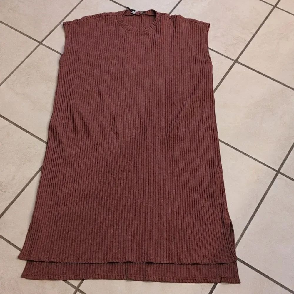 Eileen Fisher Ribbed Crew Neck Dress Terra Cotta size L - Picture 2 of 12